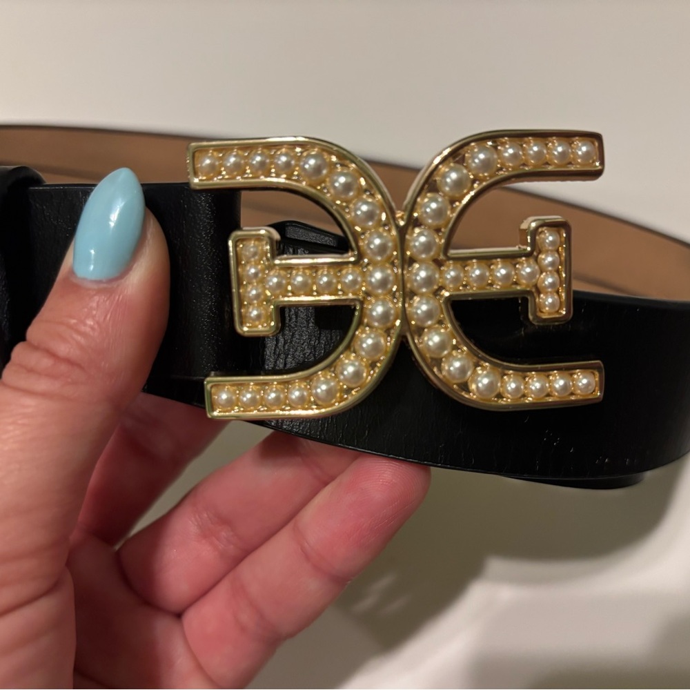 Sam Edelman Black Belt with Gold Pearl Buckle